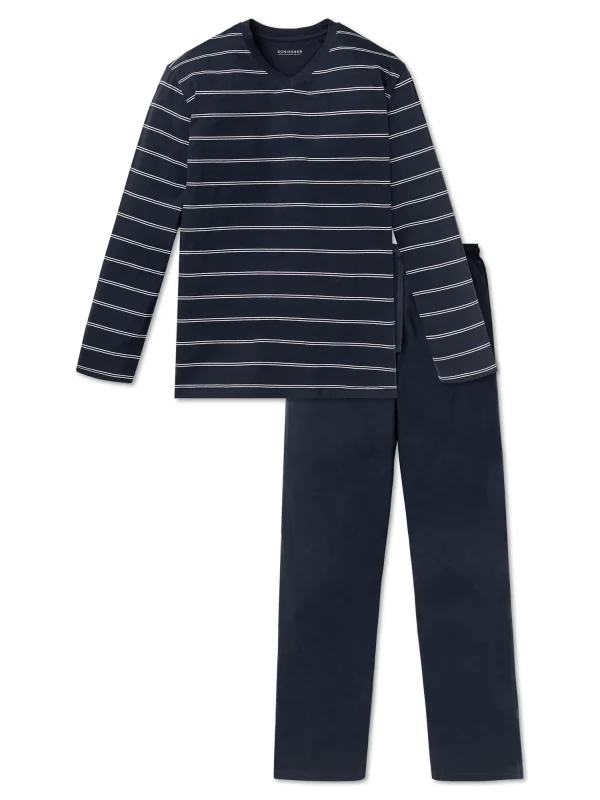 Schiesser Langer Jersey Pyjama Dark Sapphire In Dunkelblau 1