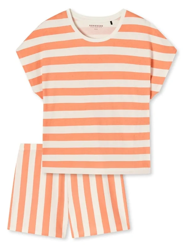 Schiesser Pyjama In Apricot/ Weiß 1