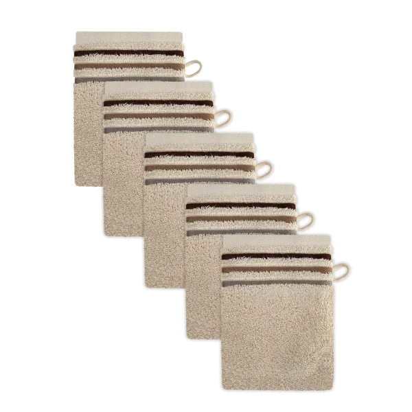 Schiesser Waschhandschuh Skyline Color 5er-Set Mit Webbordüre In Beige 1