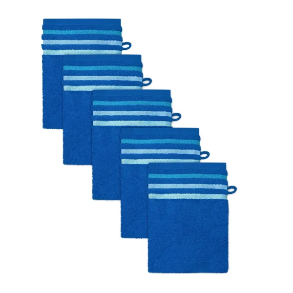 Schiesser Waschhandschuh Skyline Color 5er-Set Mit Webbordüre In Royalblau 1