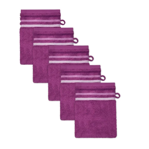 Schiesser Waschhandschuh Skyline Color 5er-Set Mit Webbordüre In Violett 1